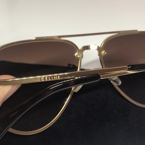 CELINE Gold Metal Brown Silver Lens Aviator *MINT - Picture 7 of 8